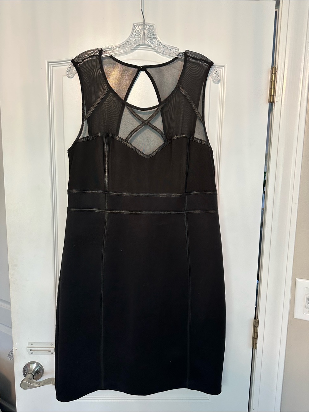 Thalia Sodi Black Sleeveless Crisscross Mesh Mini Dress